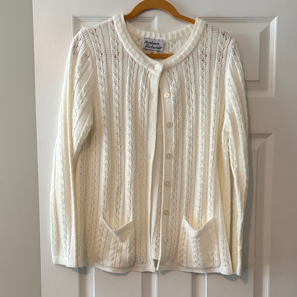 Anthony Richards Ivory Cable Knit Button-Up Cardigan